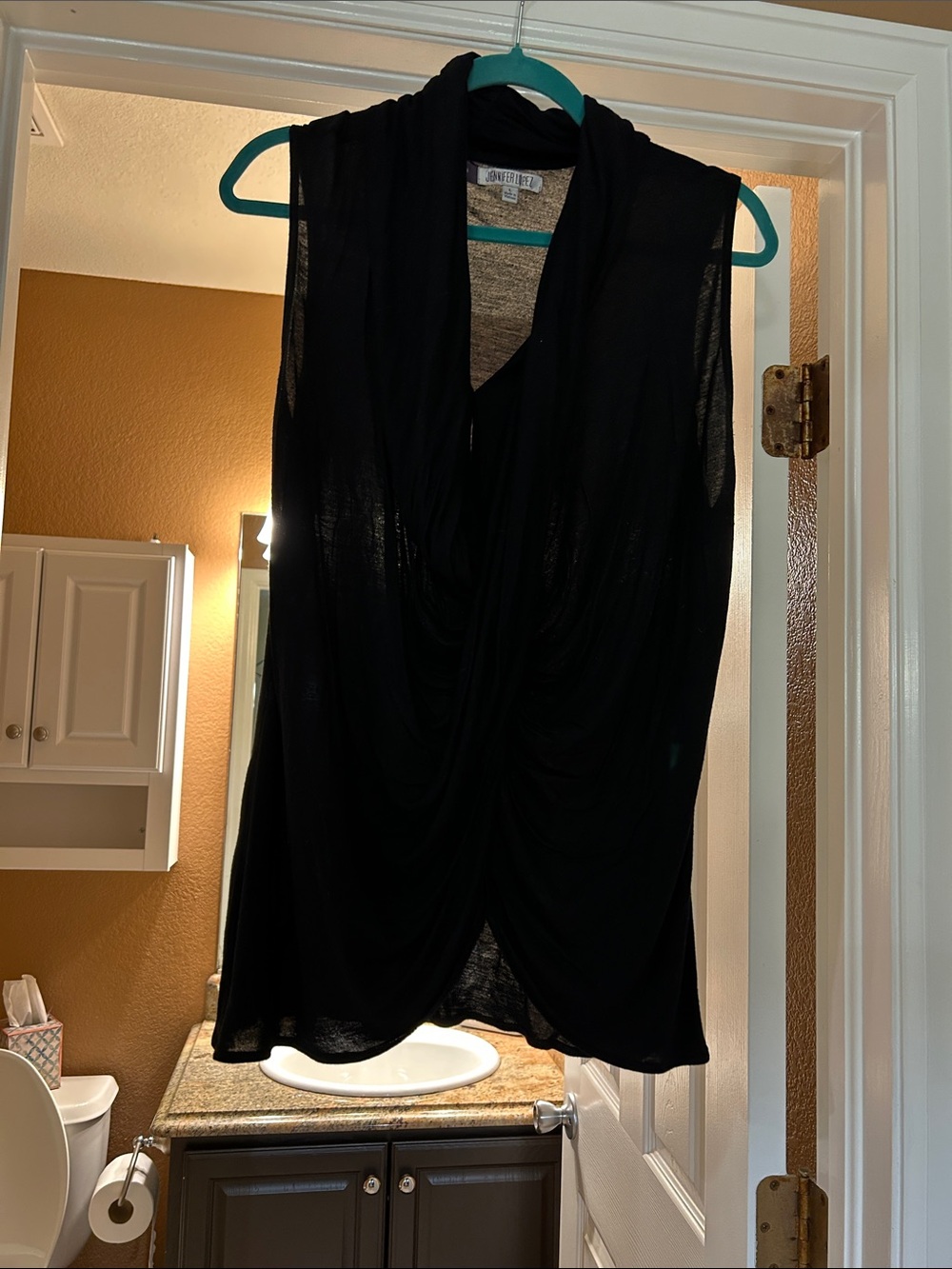 Jennifer Lopez Black Draped Cowl Neck Sleeveless Cami